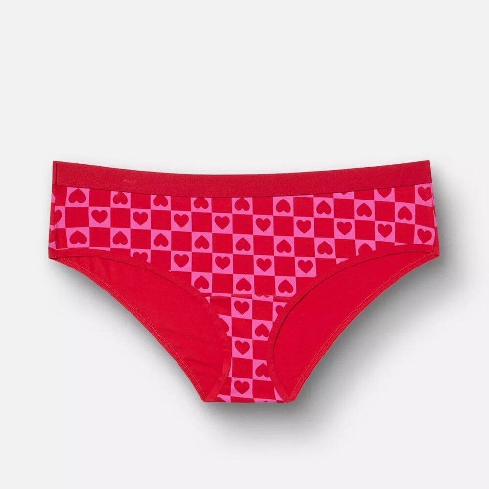 Torrid - Cotton Mid-Rise Hipster Panty in Joy Hearts Fuchsia Fedora, Pink & Red‌